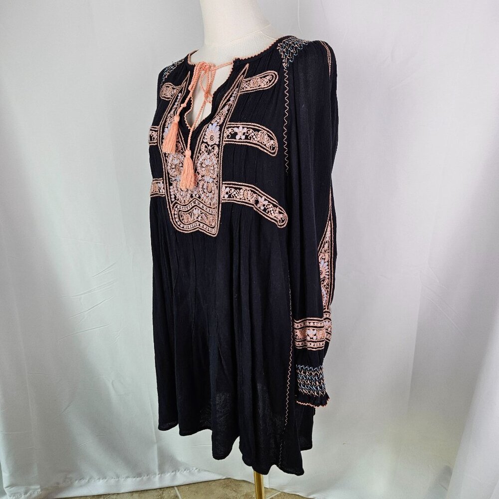 Free People Black Mini Dress with Pink Embroidery - Picture 4 of 11
